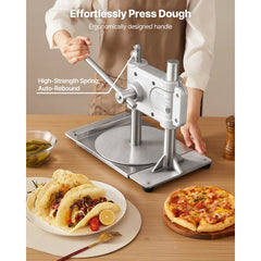 VEVOR Manual Pizza Dough Press Machine, 9.5 inch Pizza Pastry Press Plate, Stainless Steel Bread Presser, Commercial