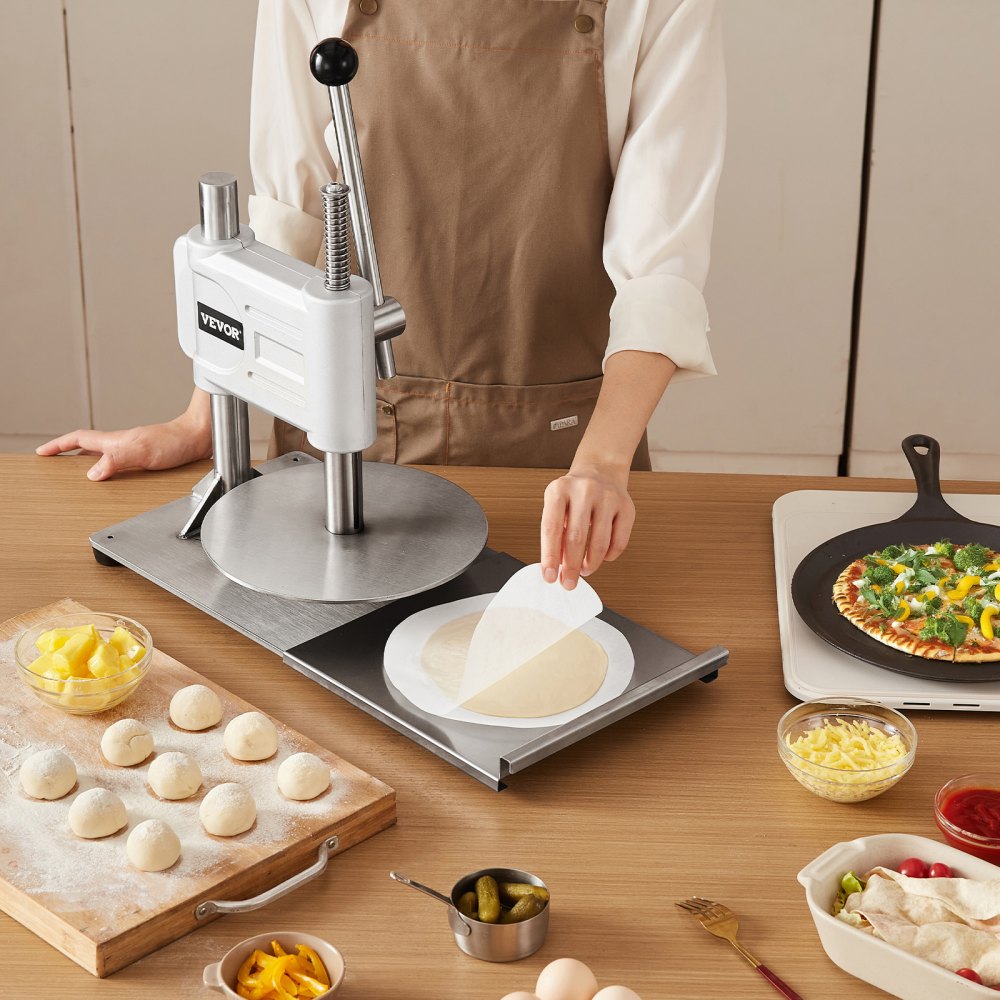 VEVOR Manual Pizza Dough Press Machine, 9.5 inch Pizza Pastry Press Plate, Stainless Steel Bread Presser, Commercial
