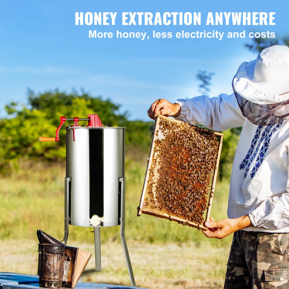 VEVOR Manual Honey Extractor, 2/4 Frames Honey Spinner Extractor, Stainless Steel Beekeeping Extraction, Honeycomb Drum