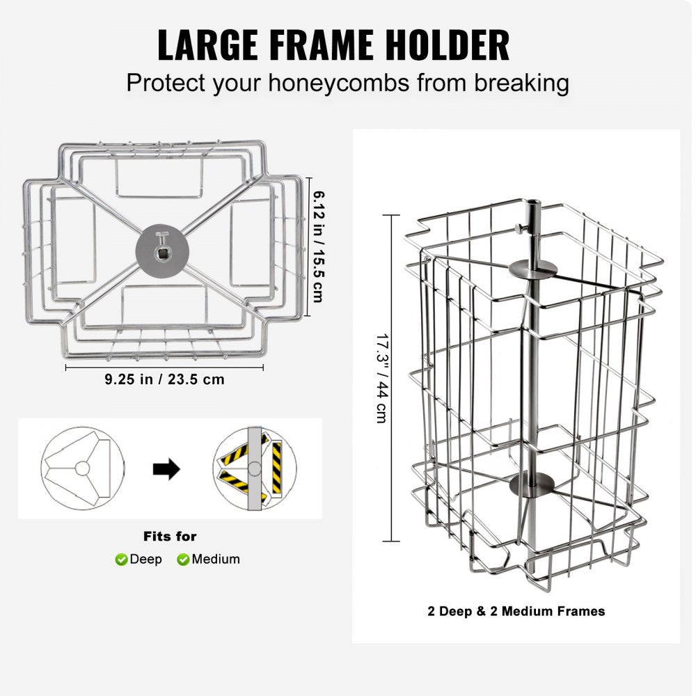 VEVOR Manual Honey Extractor, 2/4 Frames Honey Spinner Extractor, Stainless Steel Beekeeping Extraction, Honeycomb Drum