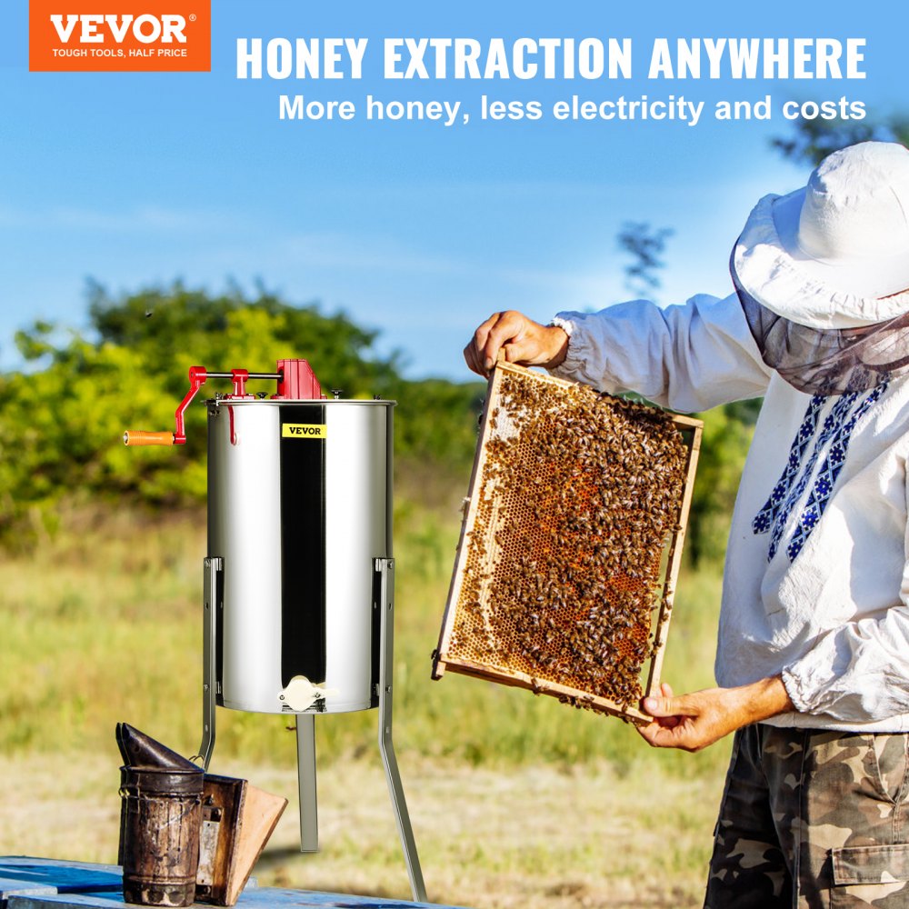 VEVOR Manual Honey Extractor, 3 Frames Honey Spinner Extractor, Stainless Steel Beekeeping Extraction, Honeycomb Drum