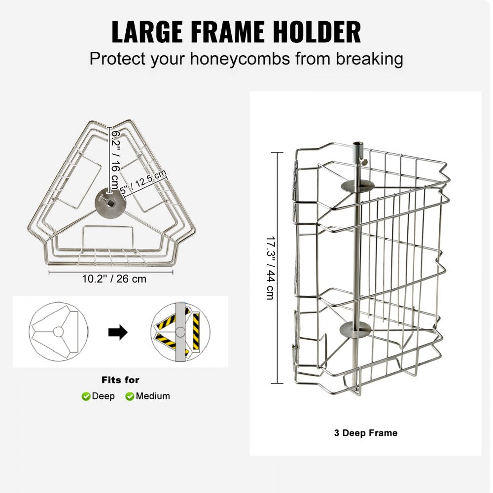 VEVOR Manual Honey Extractor, 3 Frames Honey Spinner Extractor, Stainless Steel Beekeeping Extraction, Honeycomb Drum