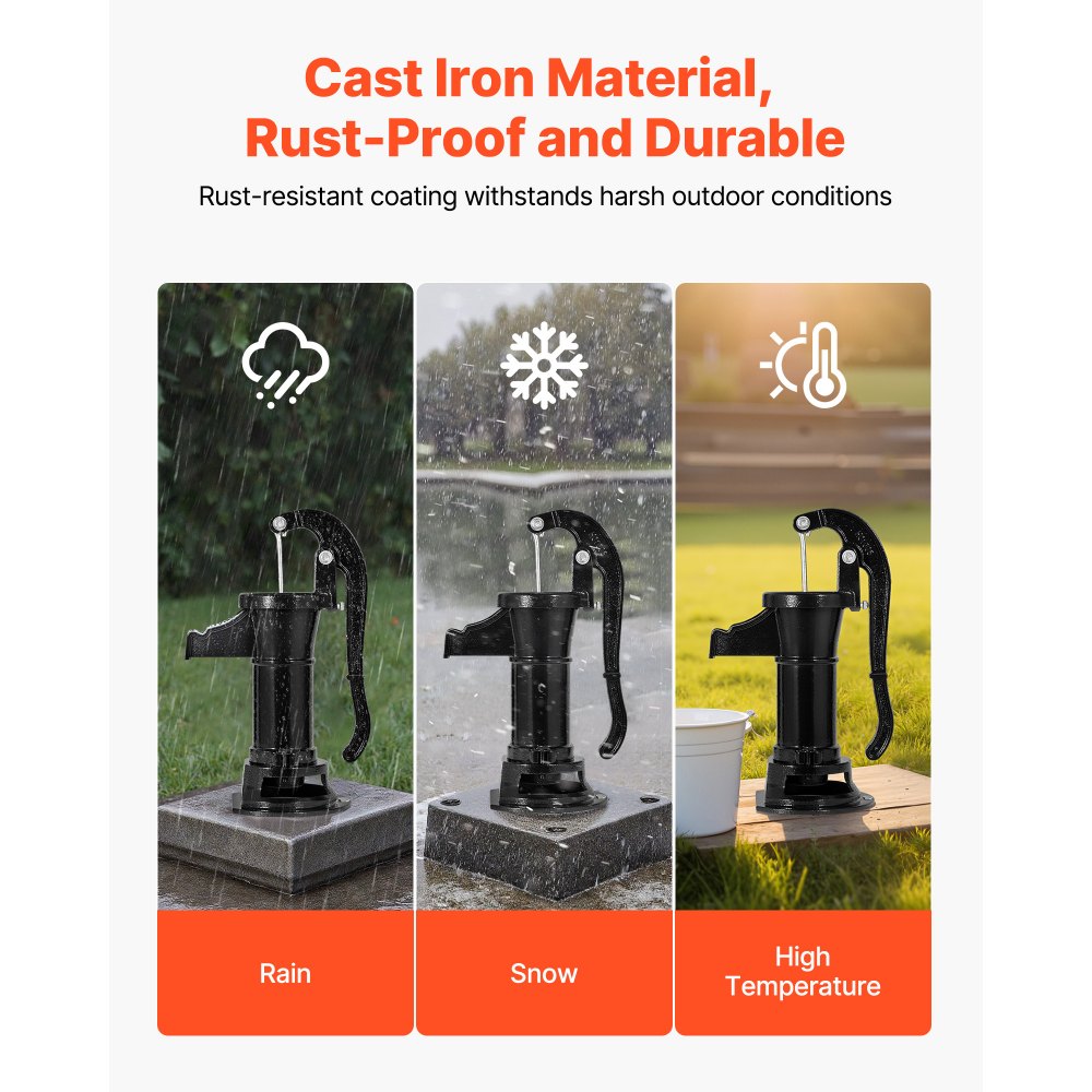 VEVOR Well Hand Pitcher Pump, 25 ft Maximum Lift, Antique Cast Iron Manual Hand Water Pump, NPT 1-1/4 in Connection