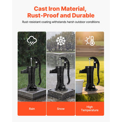 VEVOR Well Hand Pitcher Pump, 25 ft Maximum Lift, Antique Cast Iron Manual Hand Water Pump, NPT 1-1/4 in Connection