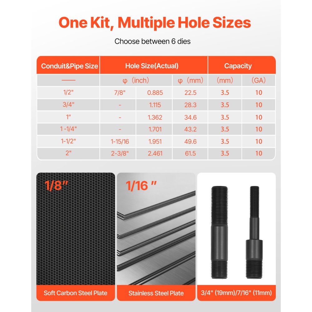 VEVOR Knockout Punch Set, 10 Ton Hydraulic Knockout Set, 1/2" to 2" KO Tool Kit Hole Making Tool, KO Tools Kit W/6 Dies