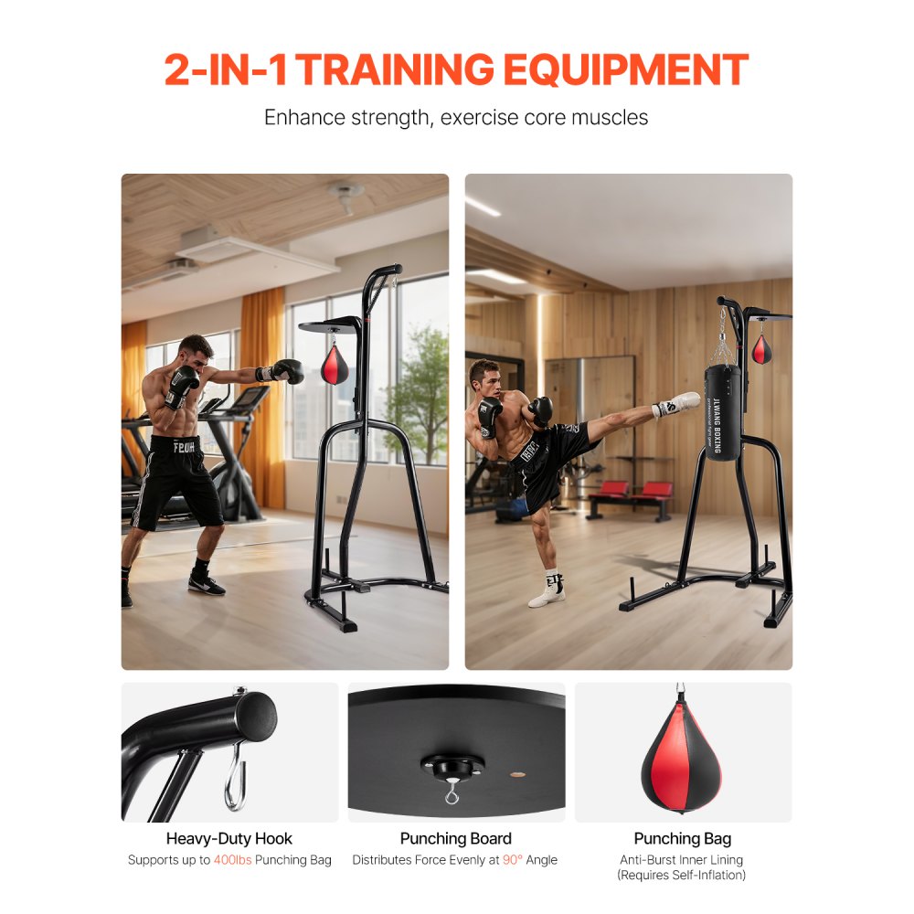VEVOR 2 in 1 Punching Bag Stand, Steel Heavy Duty Workout Equipment, Adjustable Height Boxing Punching Bag and Speed