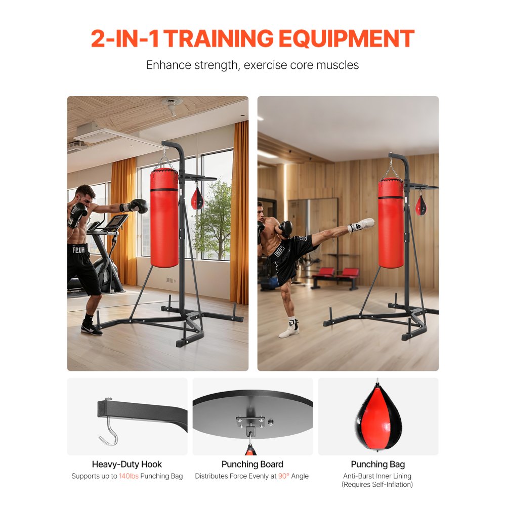 VEVOR 2 in 1 Punching Bag Stand, Steel Heavy Duty Workout Equipment, Adjustable Height Boxing Punching Bag and Speed