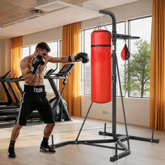 VEVOR 2 in 1 Punching Bag Stand, Steel Heavy Duty Workout Equipment, Adjustable Height Boxing Punching Bag and Speed