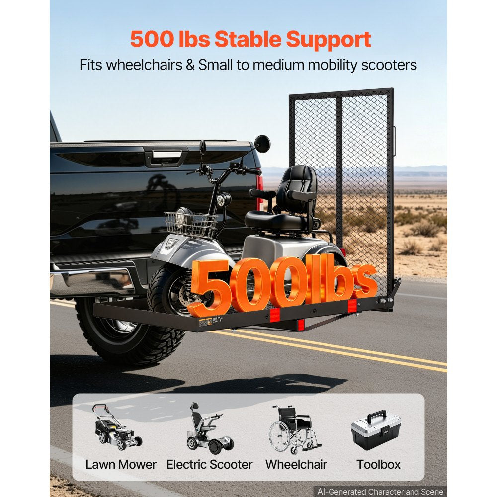 VEVOR Hitch Mount Wheelchair Carrier Height Adjustable, 500LBS Steel Mobility Scooter Carrier Cargo Basket with Folding
