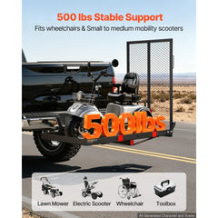 VEVOR Hitch Mount Wheelchair Carrier Height Adjustable, 500LBS Steel Mobility Scooter Carrier Cargo Basket with Folding