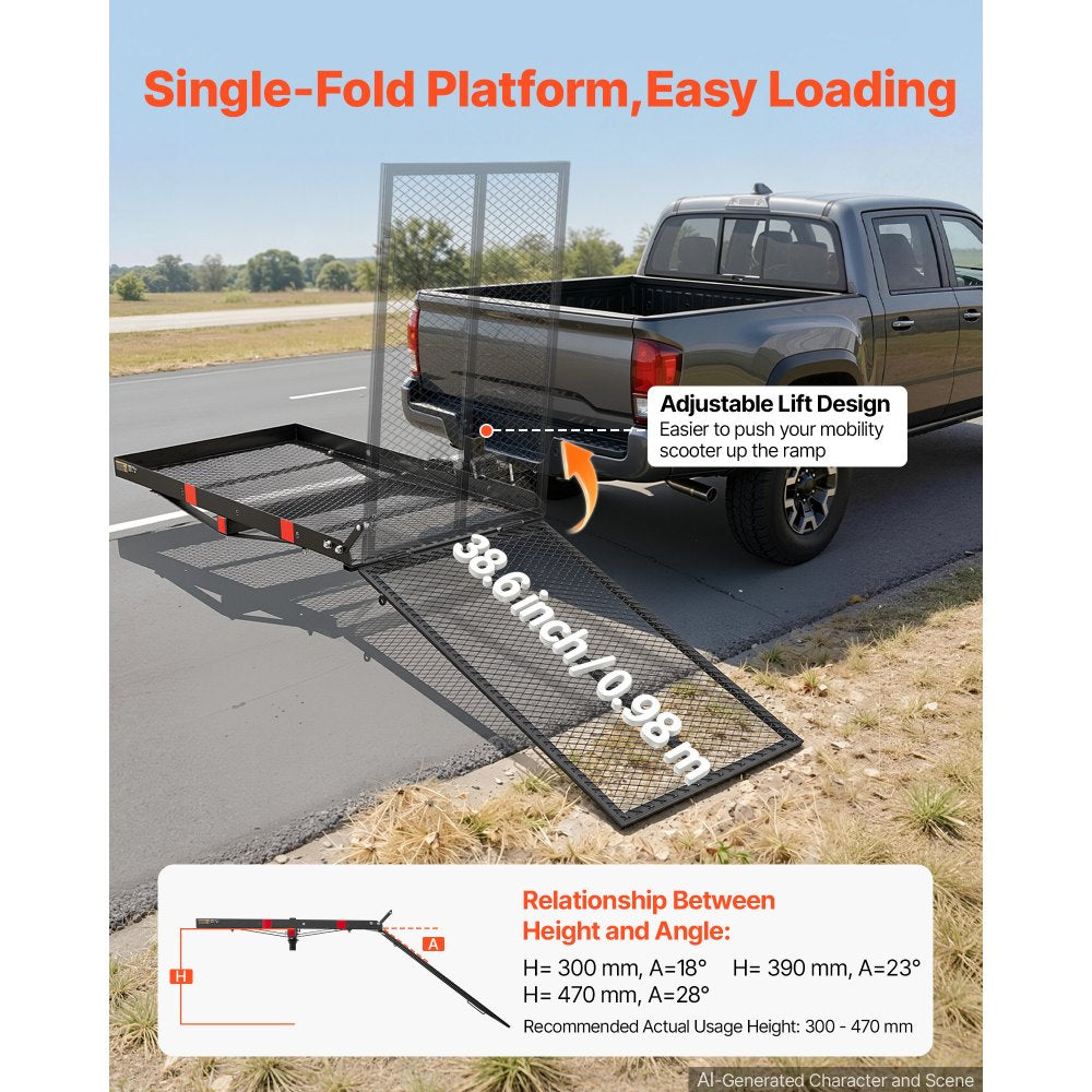 VEVOR Hitch Mount Wheelchair Carrier Height Adjustable, 500LBS Steel Mobility Scooter Carrier Cargo Basket with Folding