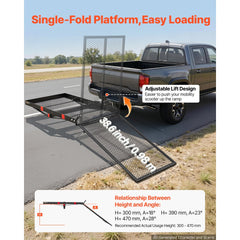 VEVOR Hitch Mount Wheelchair Carrier Height Adjustable, 500LBS Steel Mobility Scooter Carrier Cargo Basket with Folding