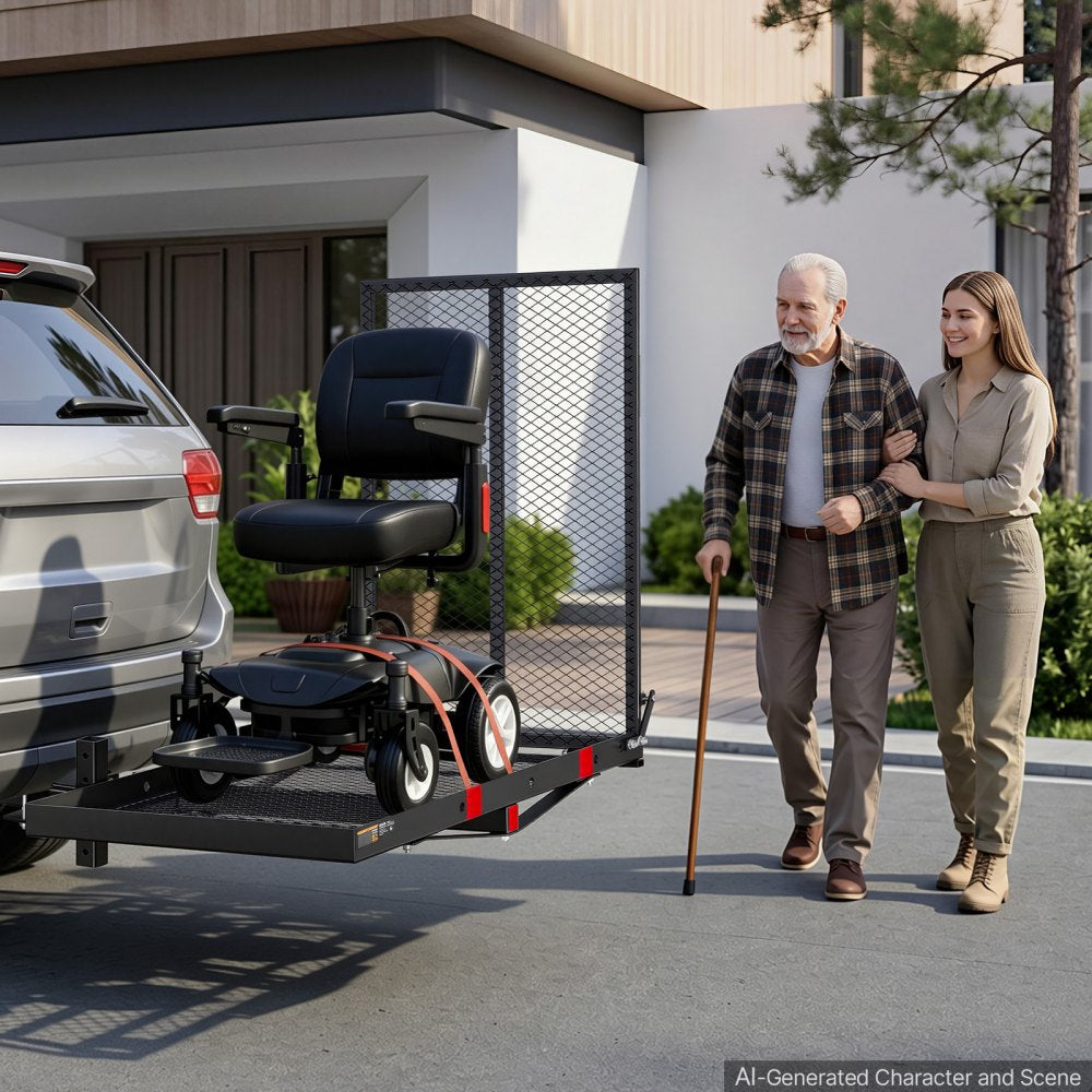 VEVOR Hitch Mount Wheelchair Carrier Height Adjustable, 500LBS Steel Mobility Scooter Carrier Cargo Basket with Folding