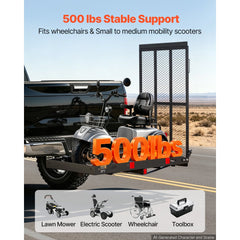 VEVOR Hitch Mount Wheelchair Carrier Height Adjustable, 500LBS Steel Mobility Scooter Carrier Cargo Basket with Folding