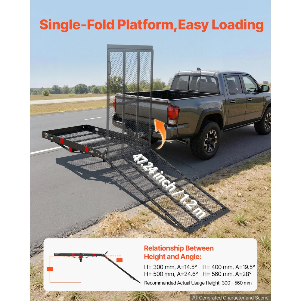VEVOR Hitch Mount Wheelchair Carrier Height Adjustable, 500LBS Steel Mobility Scooter Carrier Cargo Basket with Folding