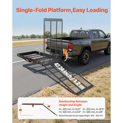 VEVOR Hitch Mount Wheelchair Carrier Height Adjustable, 500LBS Steel Mobility Scooter Carrier Cargo Basket with Folding
