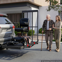 VEVOR Hitch Mount Wheelchair Carrier Height Adjustable, 500LBS Steel Mobility Scooter Carrier Cargo Basket with Folding