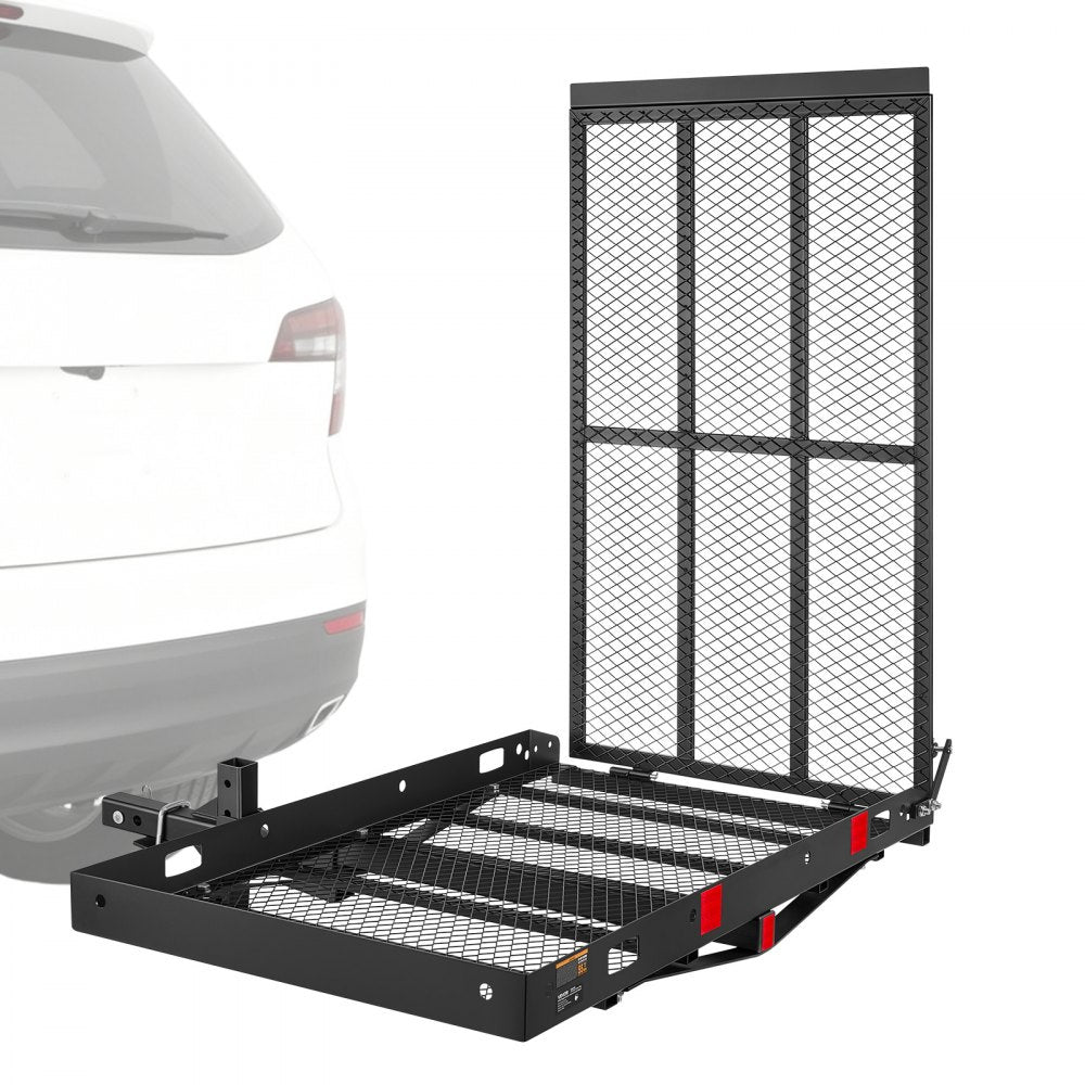 VEVOR Hitch Mount Wheelchair Carrier Height Adjustable, 500LBS Steel Mobility Scooter Carrier Cargo Basket with Folding