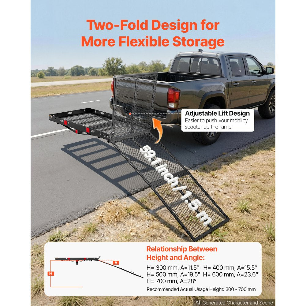 VEVOR Hitch Mount Wheelchair Carrier Height Adjustable, 500LBS Steel Mobility Scooter Carrier Cargo Basket with