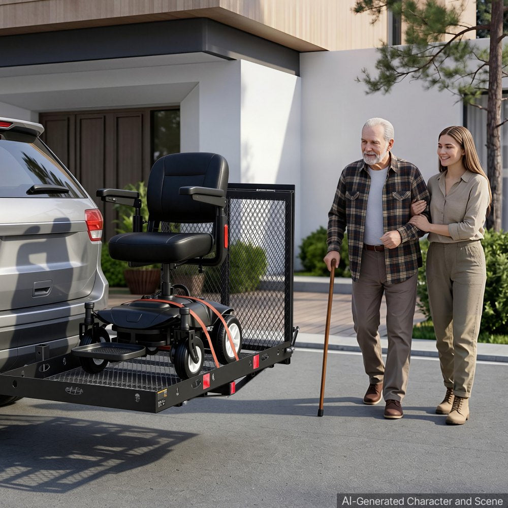 VEVOR Hitch Mount Wheelchair Carrier Height Adjustable, 500LBS Steel Mobility Scooter Carrier Cargo Basket with