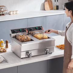 VEVOR Commercial Deep Fryer, Dual Tank 3000W Electric Countertop Fryer with Basket, 2 x 11.6Qt/11L Double Stainless