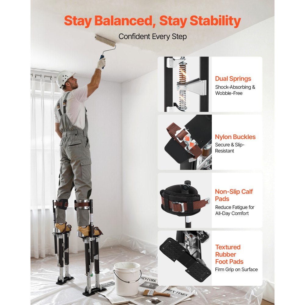 VEVOR Drywall Stilts, 19.1-31.1 in Adjustable Aluminum Painter Stilts, 228 lbs Load Capacity, Non-Slip Rubber Feet