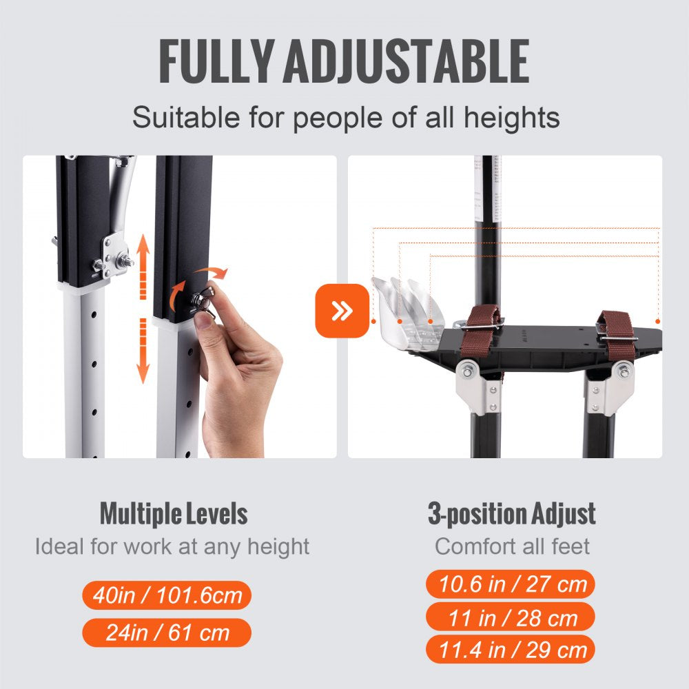 VEVOR Drywall Stilts, 24''-40'' Adjustable Aluminum Tool Stilts with Protective Knee Pads, Durable and Non-slip Work
