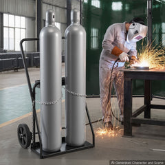 VEVOR Dual Welding Cylinder Cart, Oxygen Acetylene Tank Cart with 440LBS Static Weight Capacity, 10-Inch Solid Wheels