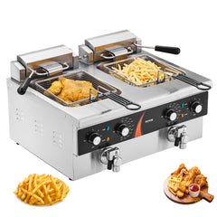 VEVOR Commercial Deep Fryer, Dual Tank 3500W Electric Countertop Fryer, 2 x 9Qt / 8.5L Double Oil Fryer with 2 Baskets