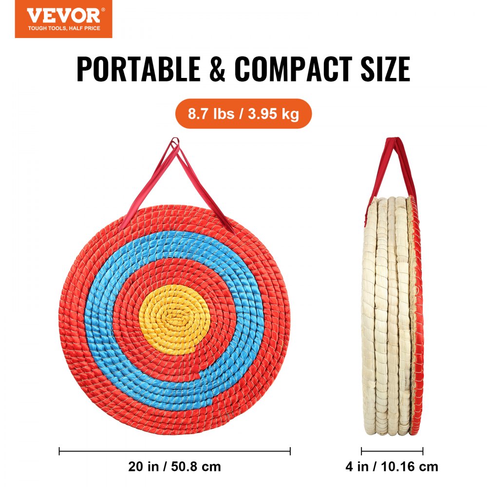 VEVOR Archery Target, 5 Layers 20" Arrow Target, Traditional Solid Straw Round Archery Target Shooting Bow, Hand-Made