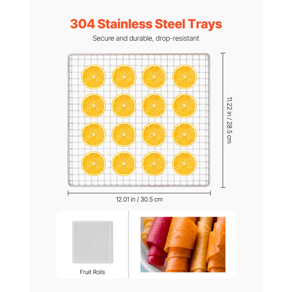 VEVOR Food Dehydrator Machine, 10 Stainless Steel Trays, 1000W Electric Food Dryer with Adjustable Temperature &