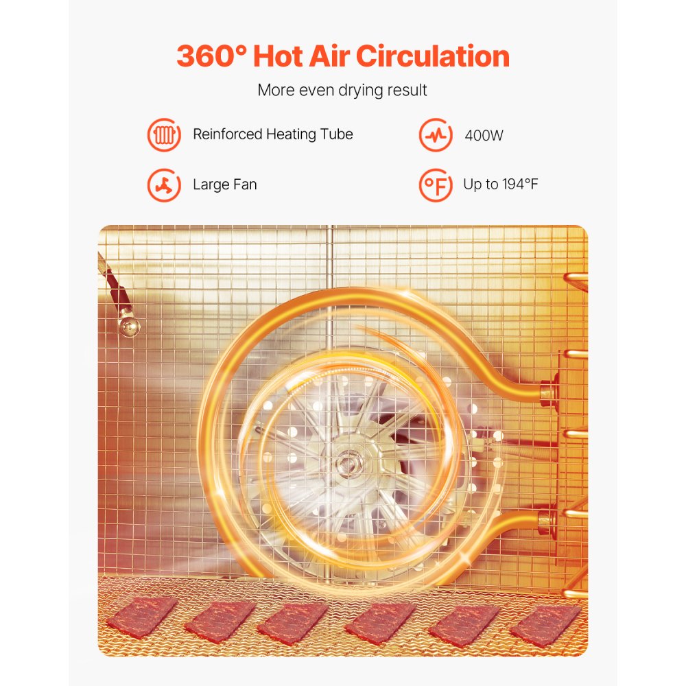 VEVOR Food Dehydrator Machine, 6 Stainless Steel Trays, 400W Electric Food Dryer with Adjustable Temperature & 24-Hour