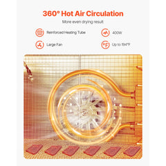 VEVOR Food Dehydrator Machine, 6 Stainless Steel Trays, 400W Electric Food Dryer with Adjustable Temperature & 24-Hour
