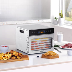 VEVOR Food Dehydrator Machine, 6 Stainless Steel Trays, 400W Electric Food Dryer with Adjustable Temperature & 24-Hour