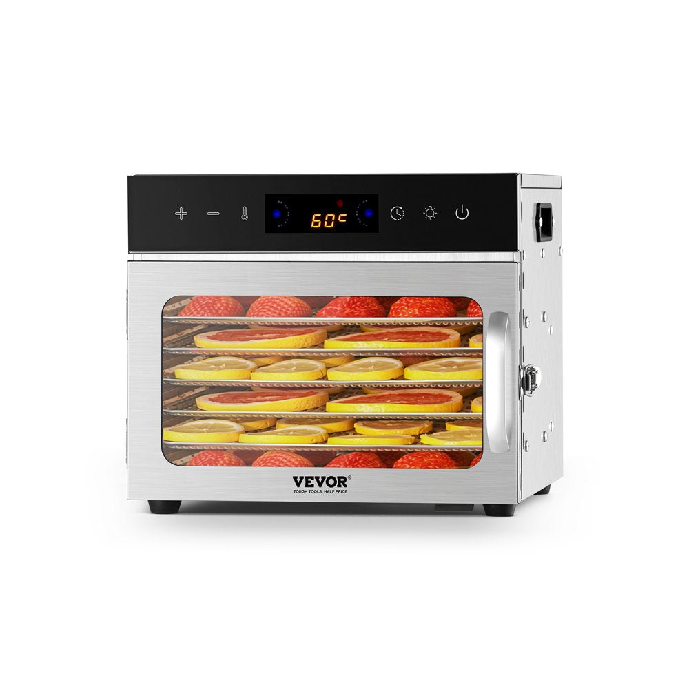 VEVOR Food Dehydrator Machine, 6 Stainless Steel Trays, 400W Electric Food Dryer with Adjustable Temperature & 24-Hour