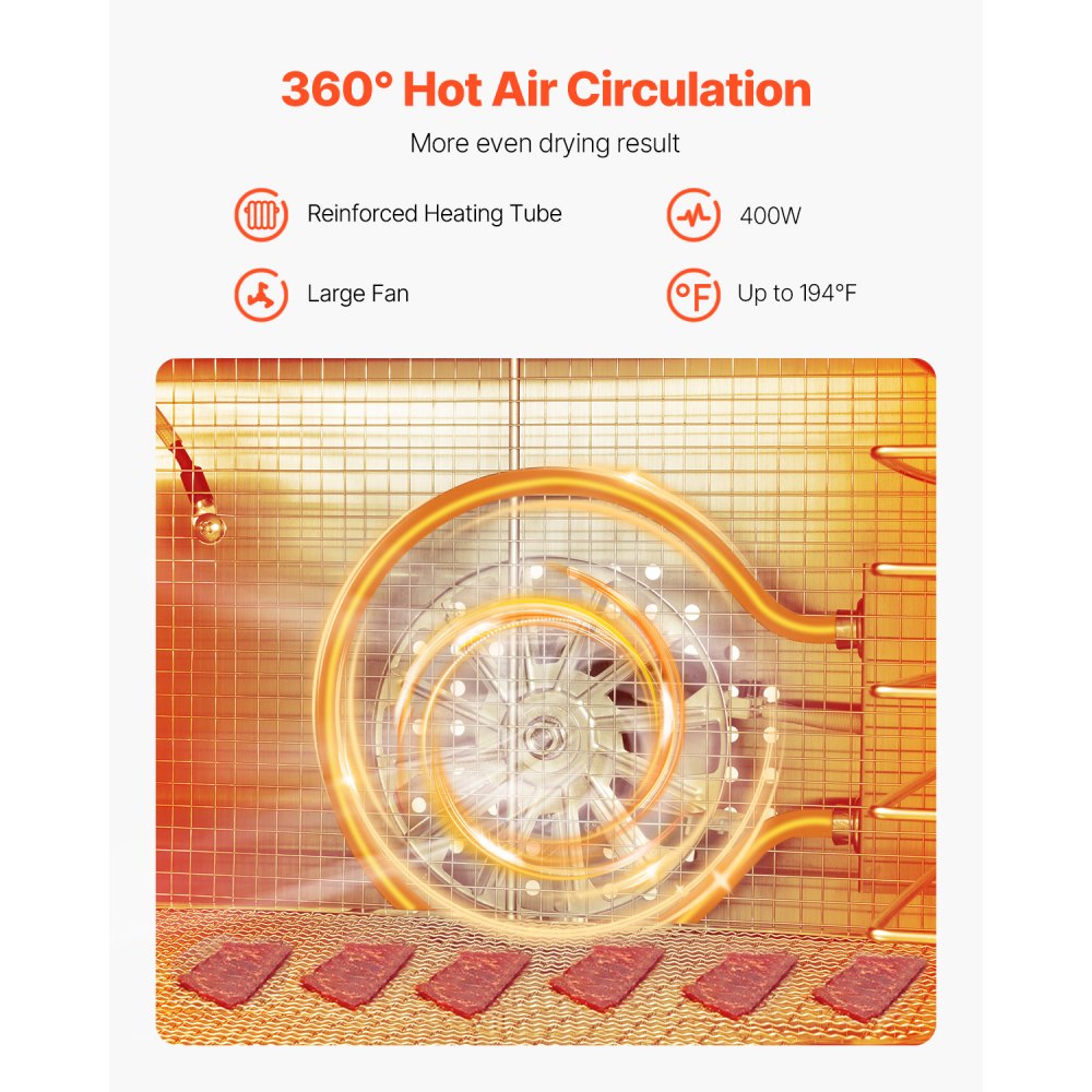 VEVOR Food Dehydrator Machine, 8 Stainless Steel Trays, 400W Electric Food Dryer with Adjustable Temperature & 24-Hour