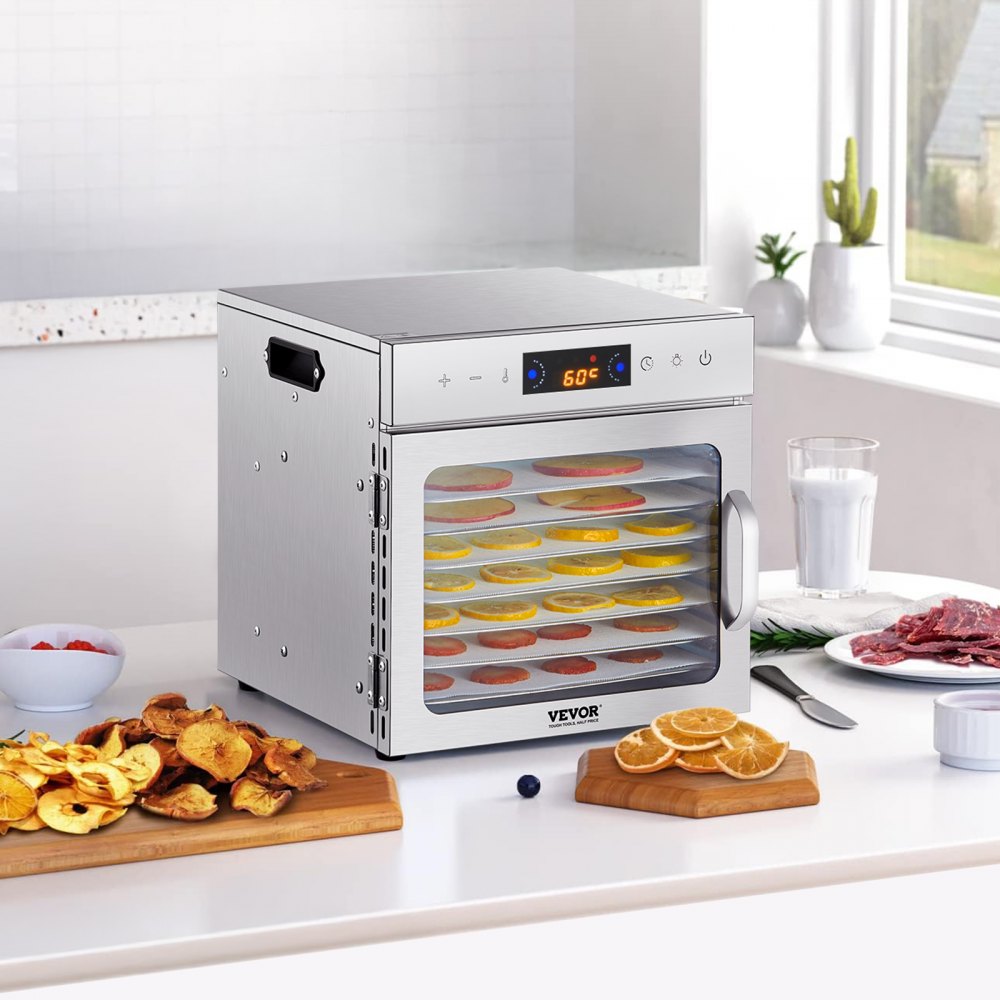 VEVOR Food Dehydrator Machine, 8 Stainless Steel Trays, 400W Electric Food Dryer with Adjustable Temperature & 24-Hour