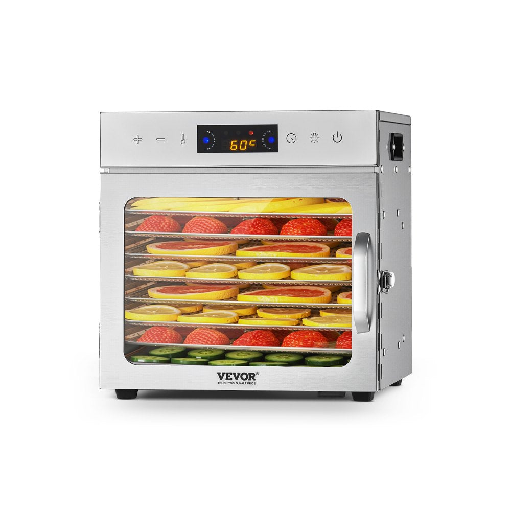 VEVOR Food Dehydrator Machine, 8 Stainless Steel Trays, 400W Electric Food Dryer with Adjustable Temperature & 24-Hour