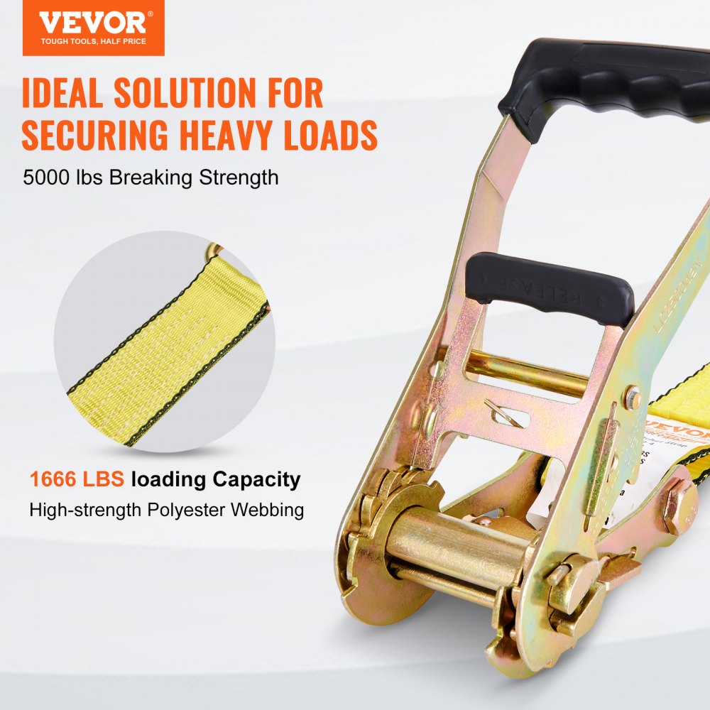 VEVOR Ratchet Tie Down Straps (4PK), 5000 lb Break Strength, Double J Hook Includes 4 Premium 2" x 15' Rachet Tie Downs