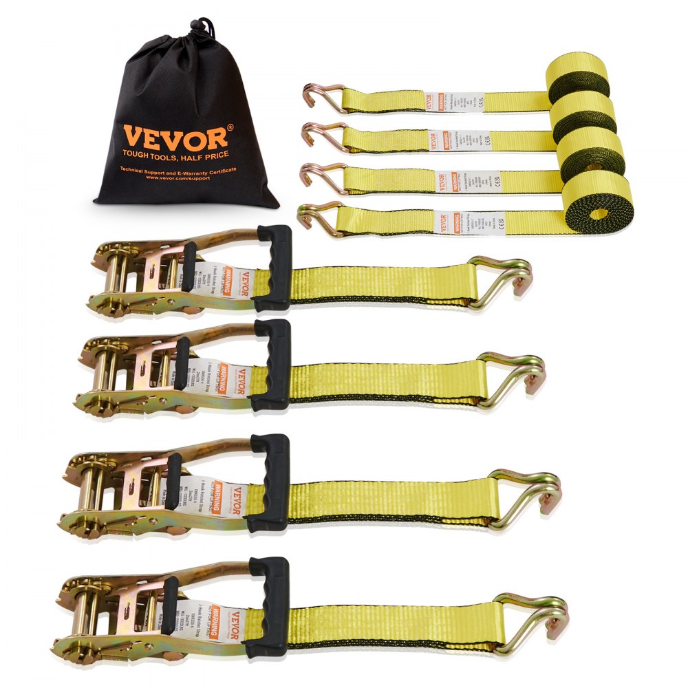 VEVOR Ratchet Tie Down Straps (4PK), 5000 lb Break Strength, Double J Hook Includes 4 Premium 2" x 15' Rachet Tie Downs