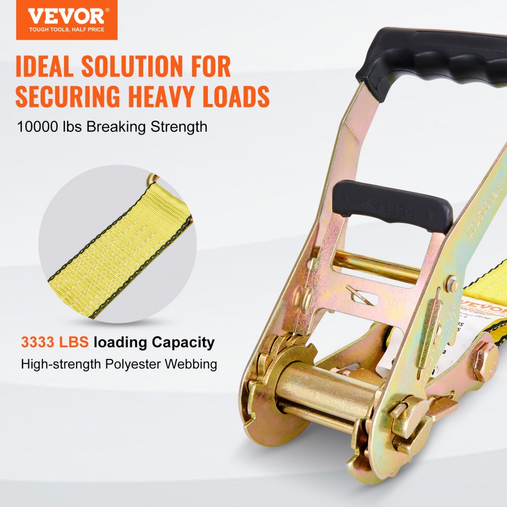 VEVOR Ratchet Tie Down Straps (4PK), 10000 lb Break Strength, Double J Hook Includes 4 Premium 2" x 27' Rachet Tie