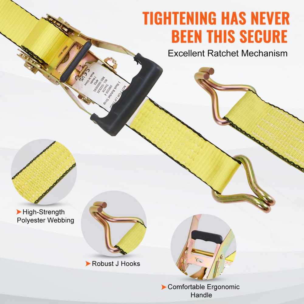 VEVOR Ratchet Tie Down Straps (4PK), 10000 lb Break Strength, Double J Hook Includes 4 Premium 2" x 27' Rachet Tie