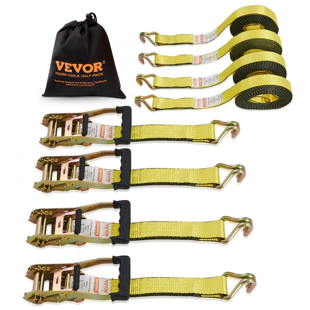 VEVOR Ratchet Tie Down Straps (4PK), 10000 lb Break Strength, Double J Hook Includes 4 Premium 2" x 27' Rachet Tie
