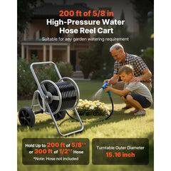 VEVOR Water Hose Reel Cart, 200/300 ft High-Pressure Garden Hose Cart, Hoses Reel Carts with Two Wheels, Handle &