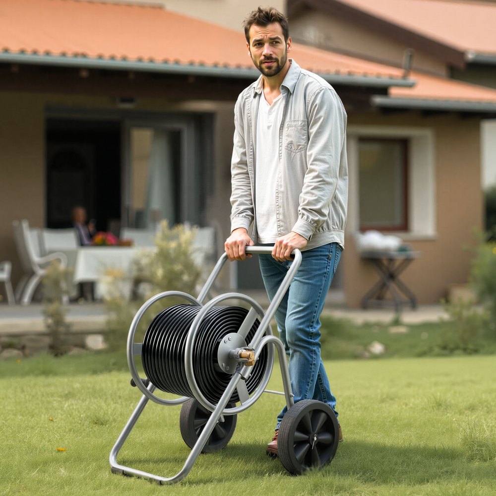 VEVOR Water Hose Reel Cart, 200/300 ft High-Pressure Garden Hose Cart, Hoses Reel Carts with Two Wheels, Handle &