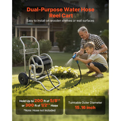 VEVOR Water Hose Reel Cart, 200/300ft High-Pressure Garden Hose Cart, Hoses Reel Carts with Two Wheels, Handle &