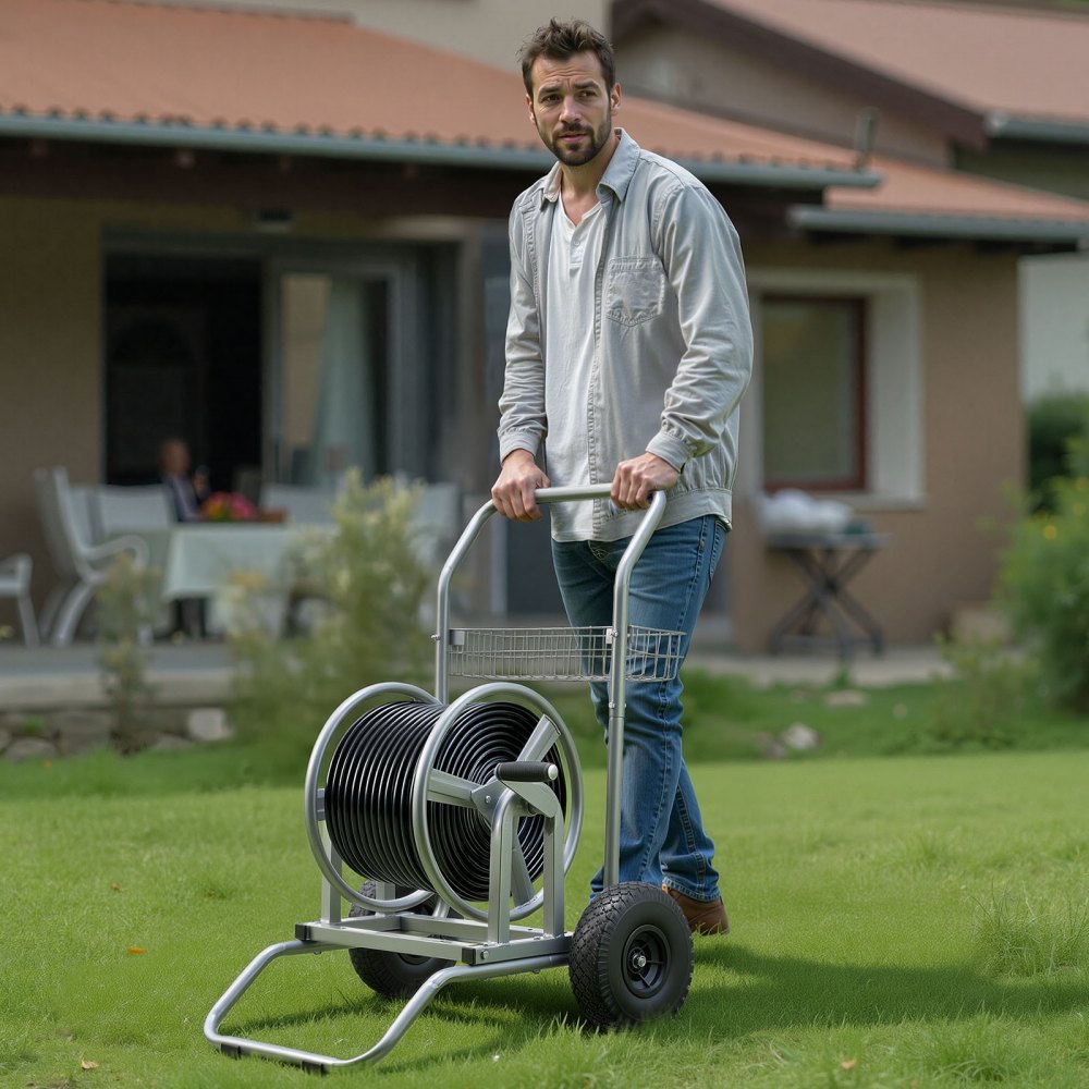 VEVOR Water Hose Reel Cart, 200/300ft High-Pressure Garden Hose Cart, Hoses Reel Carts with Two Wheels, Handle &