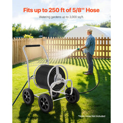 VEVOR Hose Reel Cart, Hold Up to 250 ft of 5/8'' Hose, Garden Water Hose Carts Mobile Tools with 4 Wheels, Heavy Duty