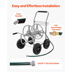 VEVOR Hose Reel Cart, Hold Up to 250 ft of 5/8'' Hose, Garden Water Hose Carts Mobile Tools with 4 Wheels, Heavy Duty