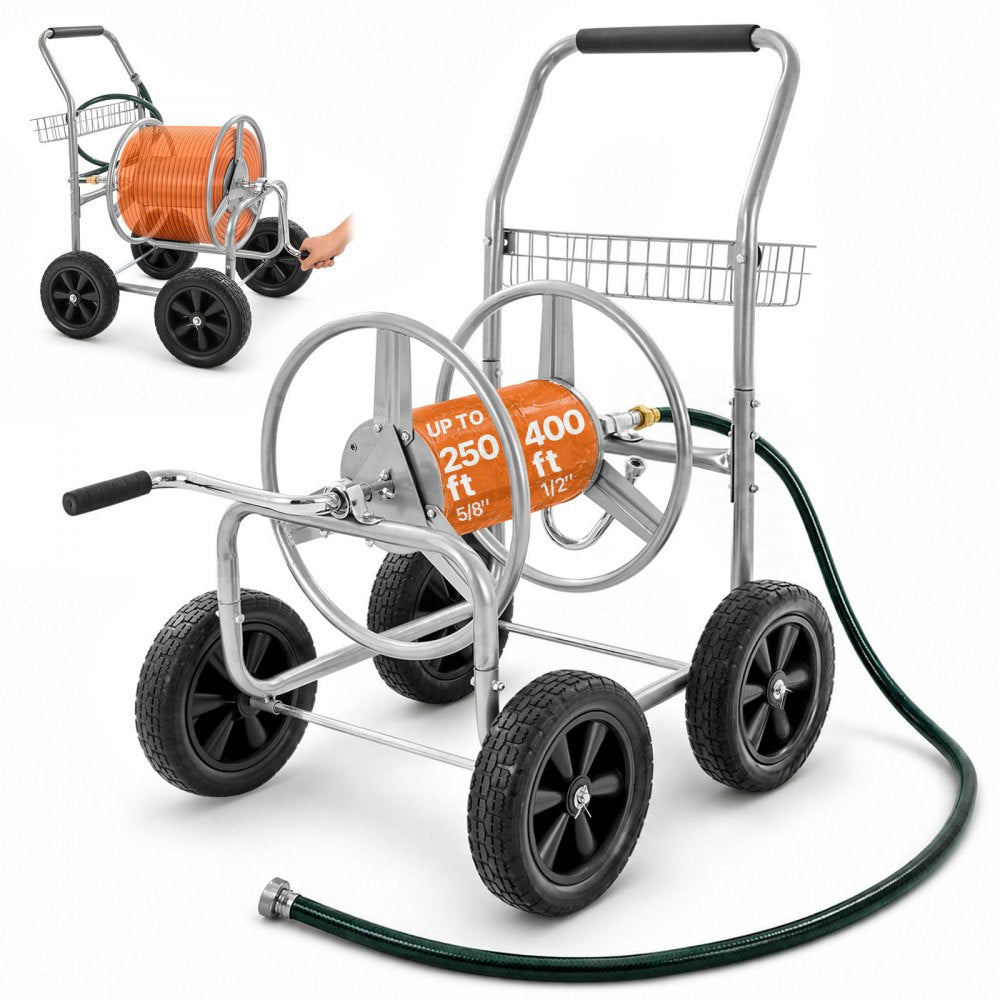 VEVOR Hose Reel Cart, Hold Up to 250 ft of 5/8'' Hose, Garden Water Hose Carts Mobile Tools with 4 Wheels, Heavy Duty